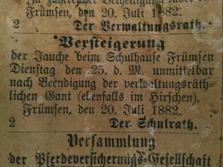 Versteigerung Gülle 1882